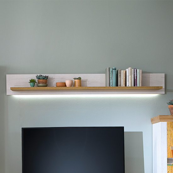Product photograph of Marka Wooden Wall Shelf In Pinie Aurelio With Led from Furniture in Fashion