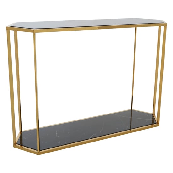 View Markeb black marble console table with gold steel frame