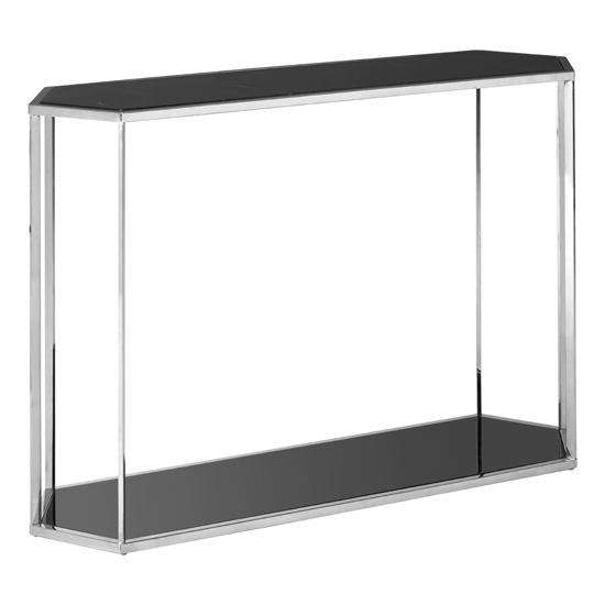 View Markeb black marble console table with silver steel frame