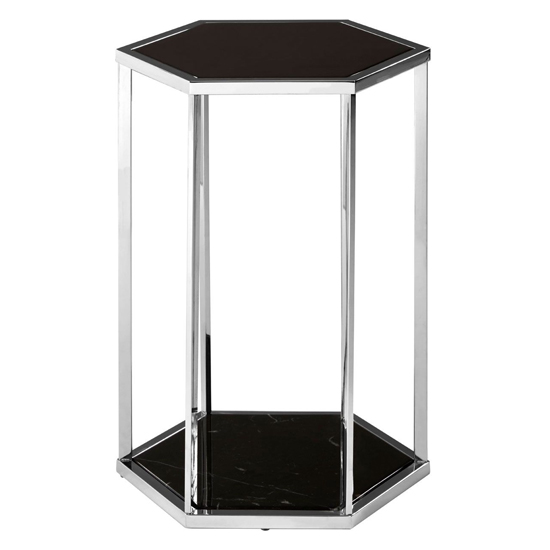 Photo of Markeb black marble end table with silver stainless steel frame