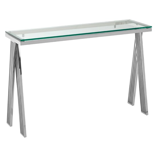 View Markeb clear glass top console table with silver steel frame