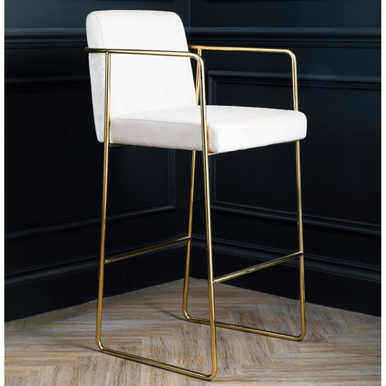 Photo of Markeb mink velvet bar stool with gold stainless steel frame