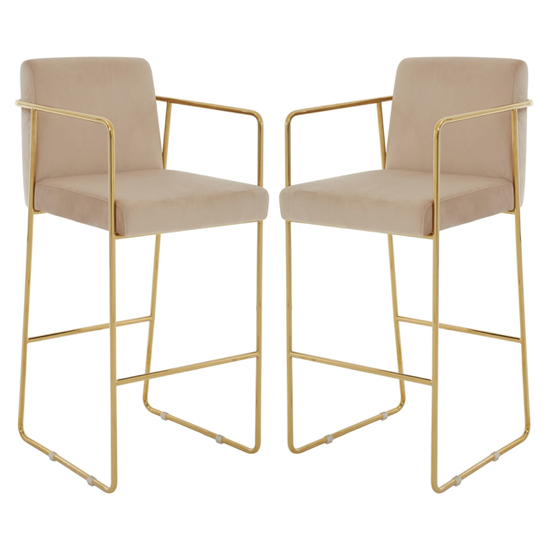 View Markeb mink velvet bar stool with gold steel frame in a pair