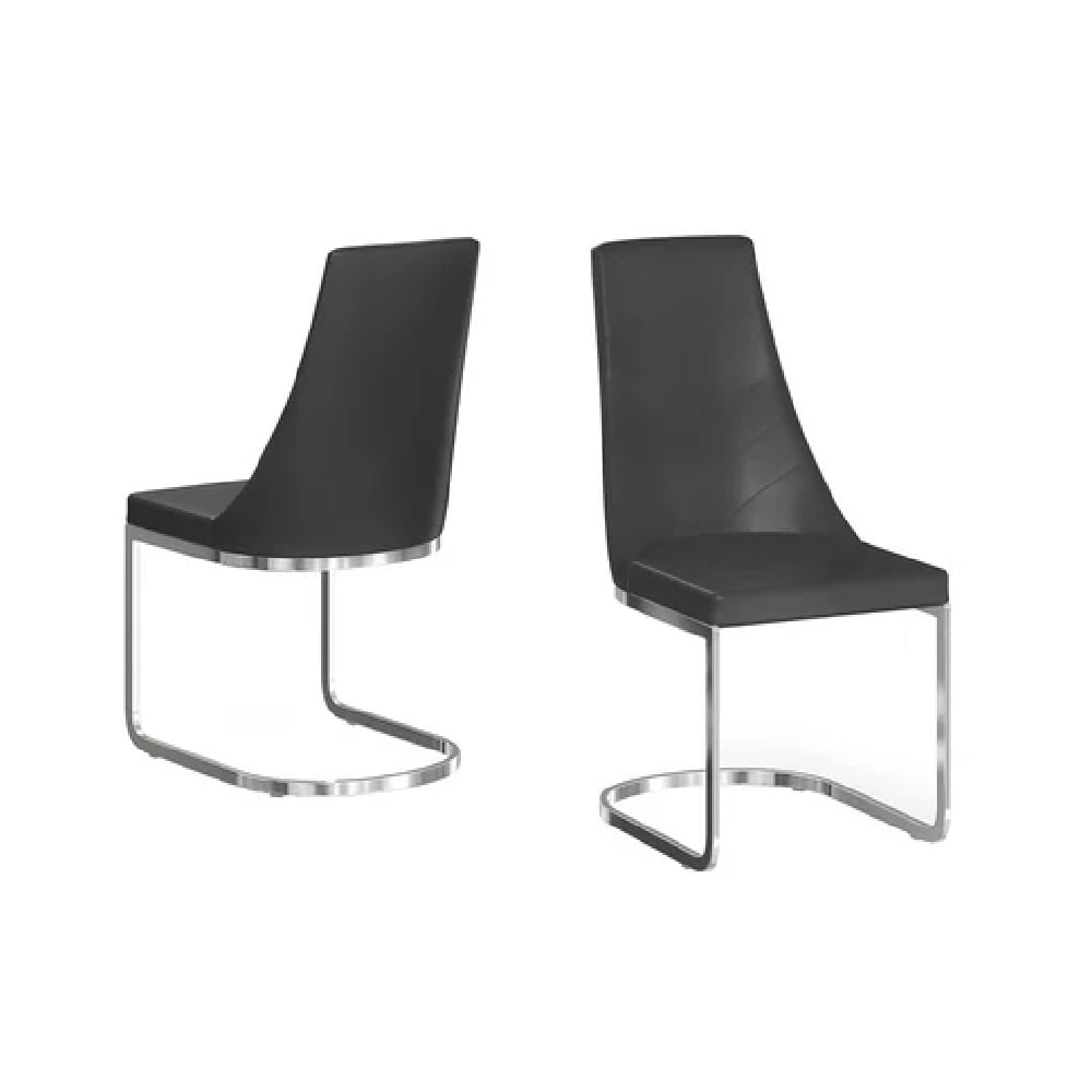 markyate black leather dining chairs with chrome legs in pair