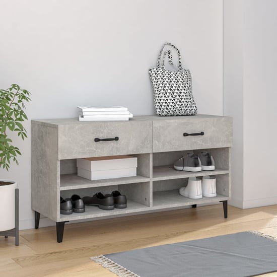 Read more about Marla wooden shoe storage bench with 2 drawer in concrete effect