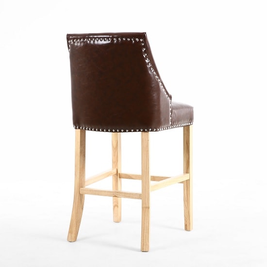 Marlow Bar Chair In Antique Brown Leather Match With Wooden