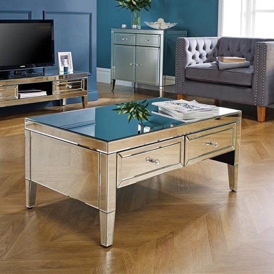 Marnie Mirrored Rectangular Coffee Table With 2 Drawers ...