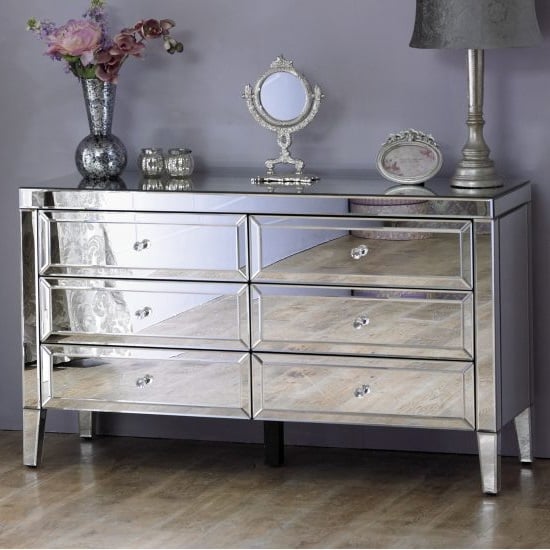 Marnie Mirrored Chest Of Drawers Wide With 6 Drawers Fif