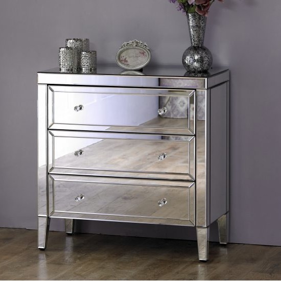View Marnie modern mirrored chest of drawers with 3 drawers