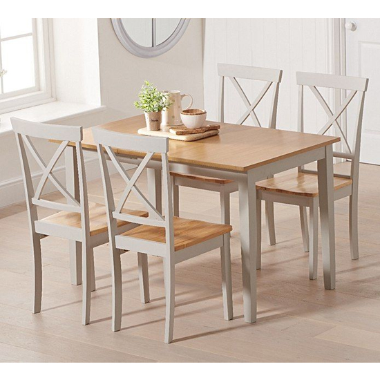 Maro Extending Oak And Grey Dining Table With 4 Chertan Chairs