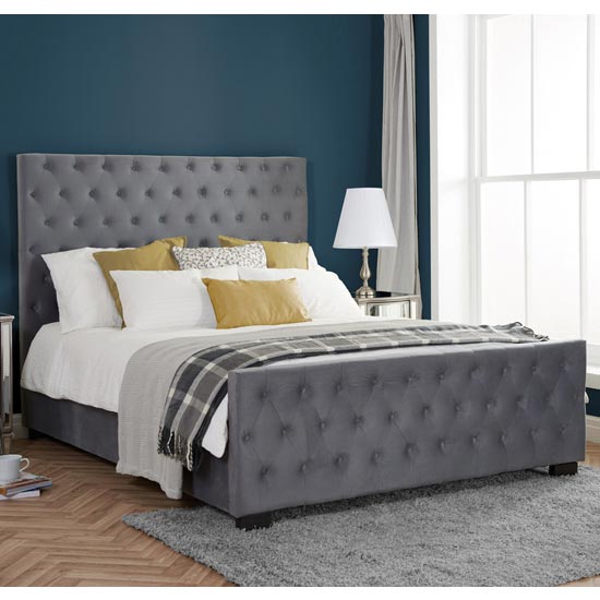 Product photograph of Marquis Fabric Double Bed In Grey Velvet from Furniture in Fashion