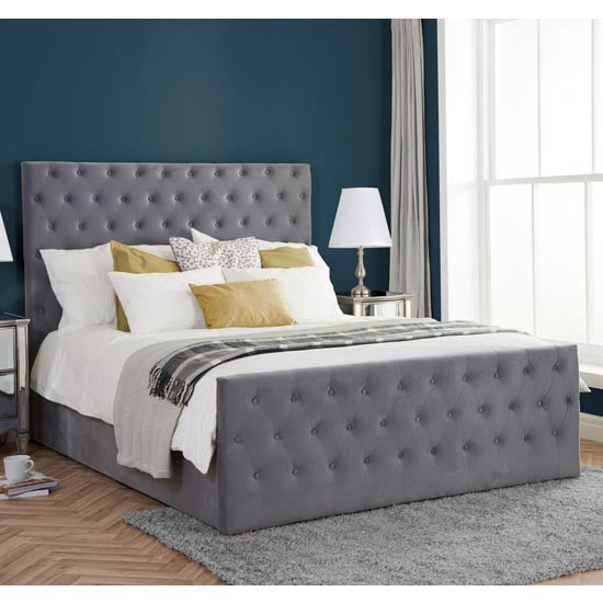 Product photograph of Marquis Ottoman Fabric Double Bed In Grey Velvet from Furniture in Fashion