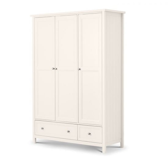 Product photograph of Madge Wooden Wardrobe Wide In White With 3 Doors And 2 Drawers from Furniture in Fashion