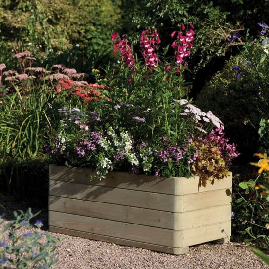 Photo of Marsden rectangular wooden planter in natural timer