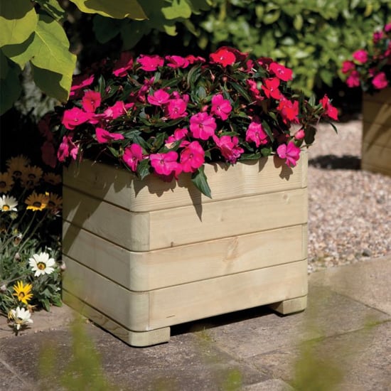 Photo of Marsden square wooden planter in natural timer