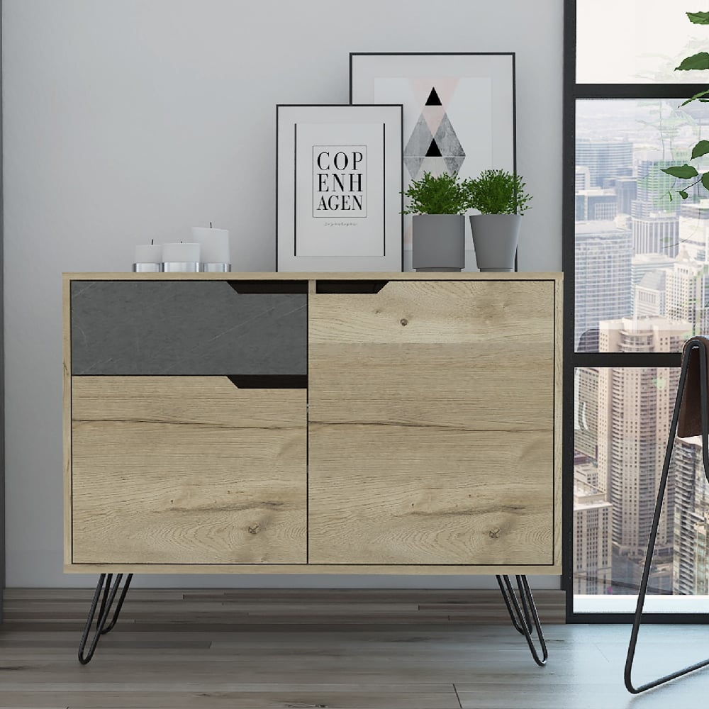 marsett wooden sideboard with 1 door 3 drawers in oak and grey