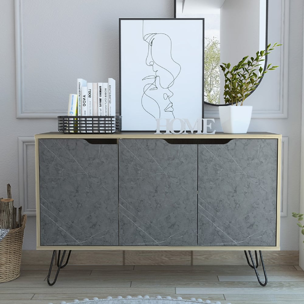 marsett wooden sideboard with 3 doors in oak and grey