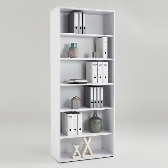 Read more about Marston wooden bookcase in white with 6 open compartments