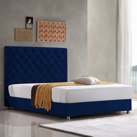 Photo of Martinsburg plush velvet upholstered king size bed in blue