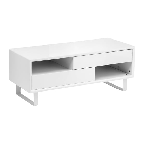 Photo of Martos high gloss coffee table with 2 drawers in white