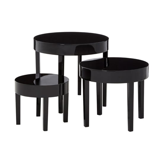 Product photograph of Martos High Gloss Nest Of 3 Tables In Black from Furniture in Fashion
