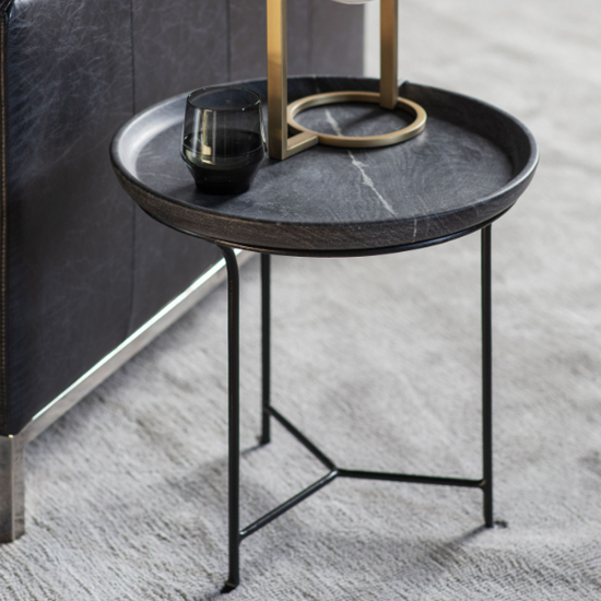 Product photograph of Marviko Round Grey Marble Side Table With Metal Frame In Black from Furniture in Fashion