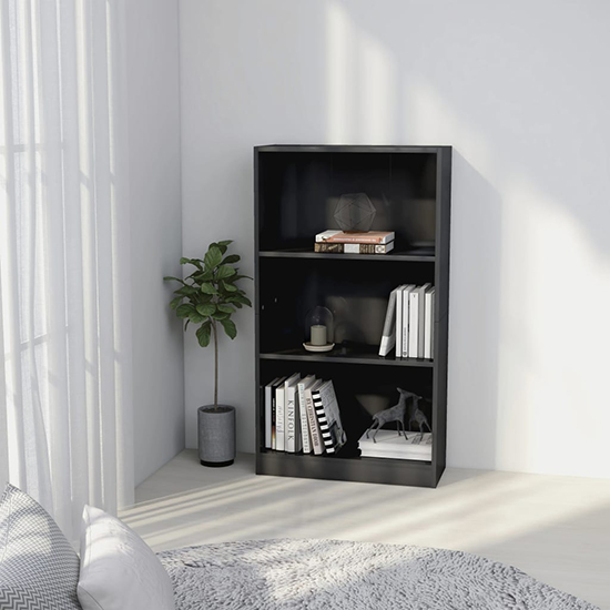 Product photograph of Masato 3-tier High Gloss Bookshelf In Grey from Furniture in Fashion