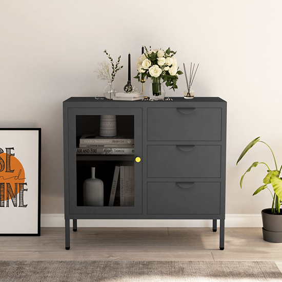 Read more about Masika steel display cabinet with 1 door 3 drawer in anthracite