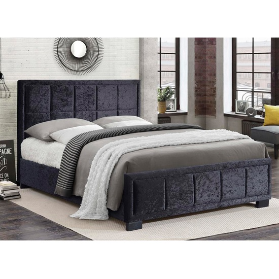 Read more about Masira fabric small double bed in black crushed velvet
