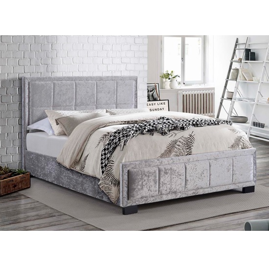Photo of Masira fabric king size bed in steel crushed velvet