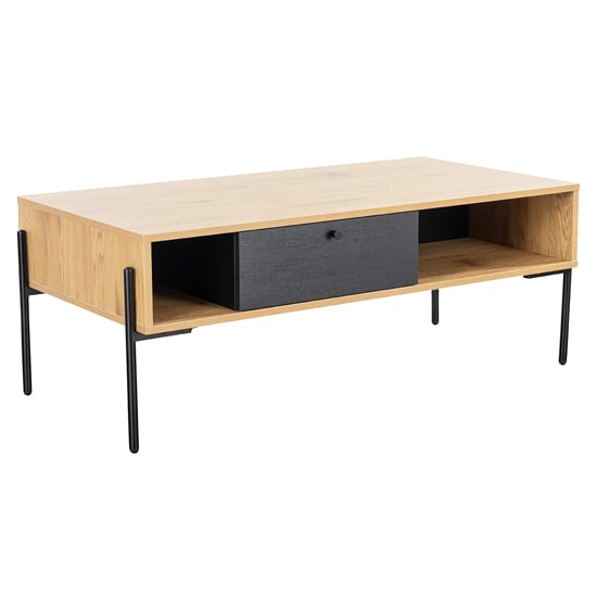 Product photograph of Maspeth Wooden Coffee Table With 1 Drawer In Oak And Black from Furniture in Fashion