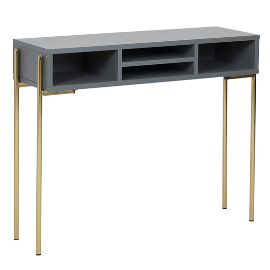 Product photograph of Maspeth Wooden Console Table With Shelves In Grey And Gold from Furniture in Fashion