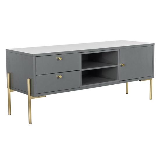 Product photograph of Maspeth Wooden Tv Stand With 1 Door 2 Drawers In Grey And Gold from Furniture in Fashion