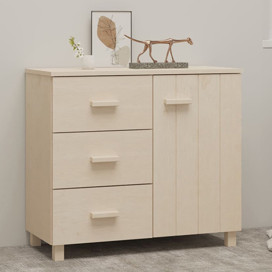 Read more about Matia pinewood sideboard with 1 door 3 drawers in honey brown