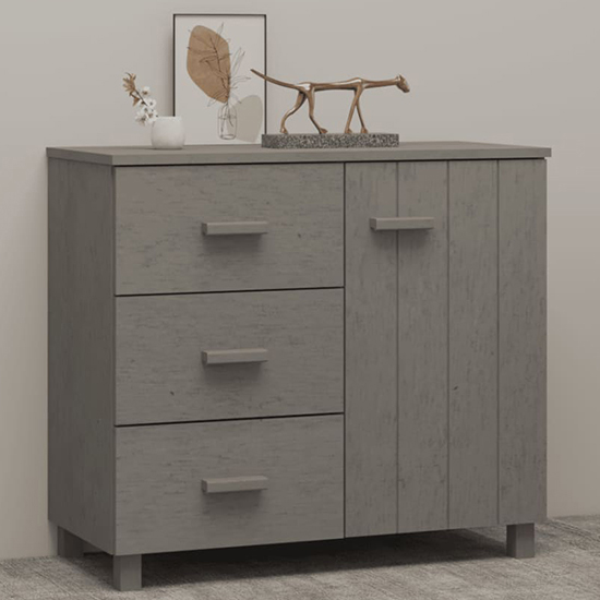 Read more about Matia pinewood sideboard with 1 door 3 drawers in light grey