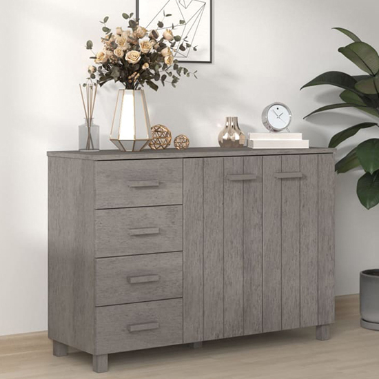 Read more about Matia pinewood sideboard with 2 doors 4 drawers in light grey