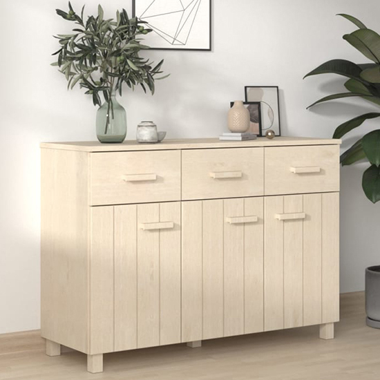 Product photograph of Matia Pinewood Sideboard With 3 Doors 3 Drawers In Honey Brown from Furniture in Fashion