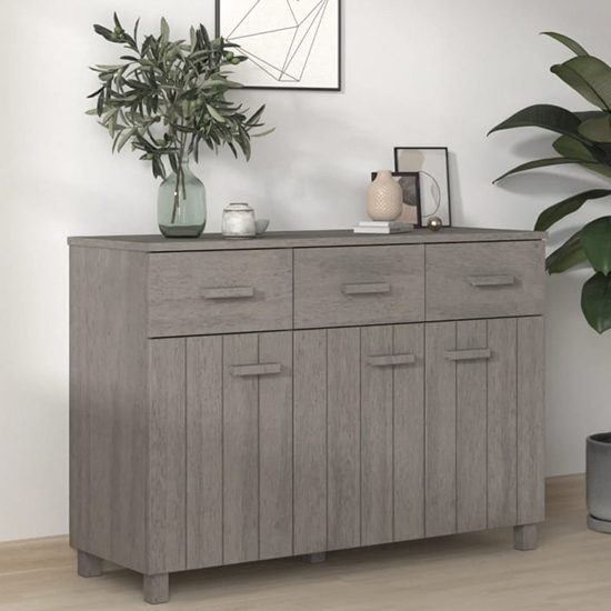 Read more about Matia pinewood sideboard with 3 doors 3 drawers in light grey
