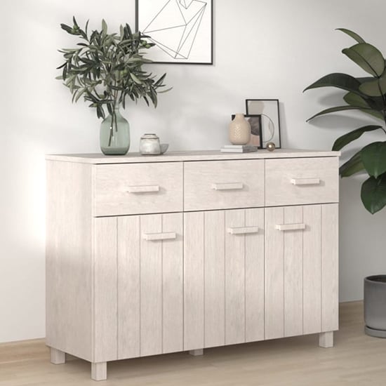 Photo of Matia pinewood sideboard with 3 doors 3 drawers in white