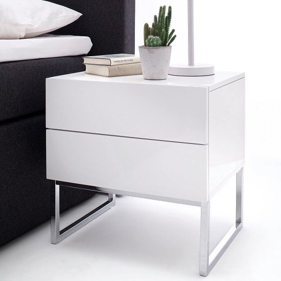 Photo of Strada high gloss bedside cabinet with 2 drawers in white