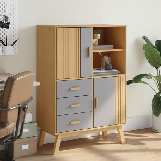 Product photograph of Matlock Wooden Highboard With 3 Drawers In Grey And Brown from Furniture in Fashion