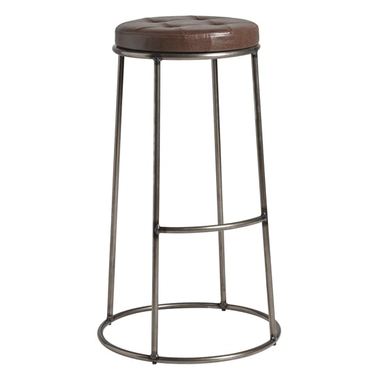 Read more about Matron industrial brown faux leather bar stool with raw frame