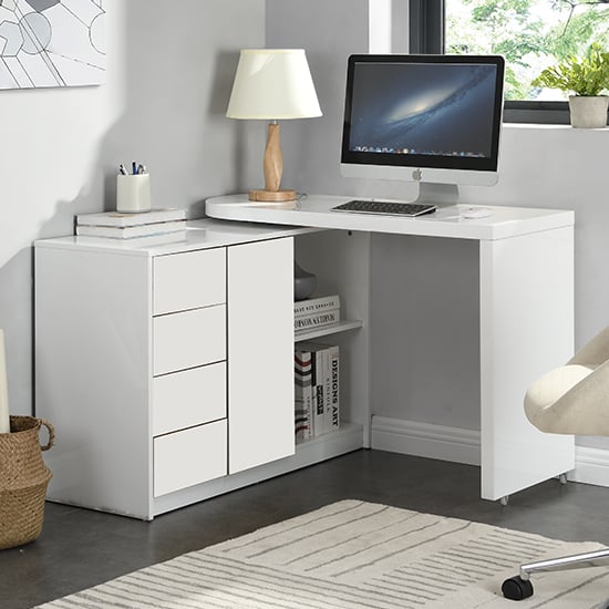 Read more about Matt swivelling high gloss computer desk in white