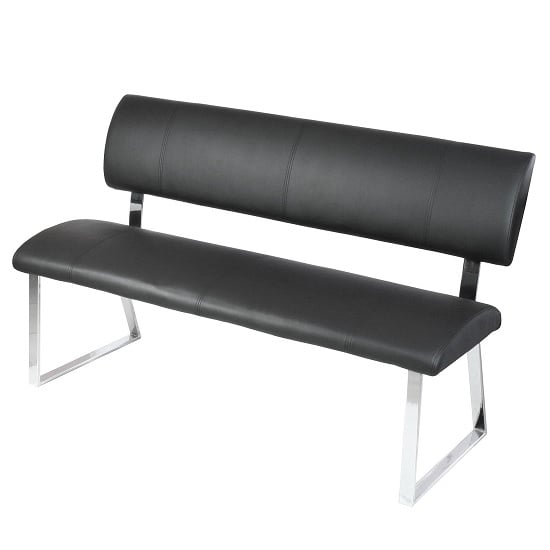 View Mattis dining bench in black faux leather with chrome base