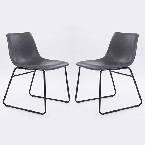 Product photograph of Mattox Grey Faux Leather Dining Chairs In Pair from Furniture in Fashion