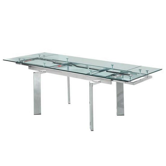 Product photograph of Maxim Extendable Dining Table In Clear Glass With Chrome Legs from Furniture in Fashion