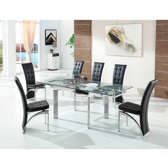Product photograph of Maxim Extendable Glass Dining Set With 6 Ravenna Black Chairs from Furniture in Fashion