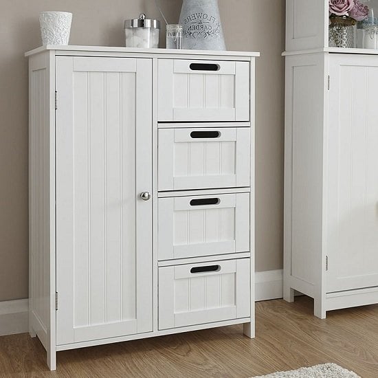 Read more about Catford wooden bathroom storage unit in white with 1 door