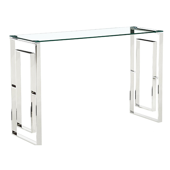 Product photograph of Maxon Clear Glass Console Table With Silver Stainless Steel Frame from Furniture in Fashion