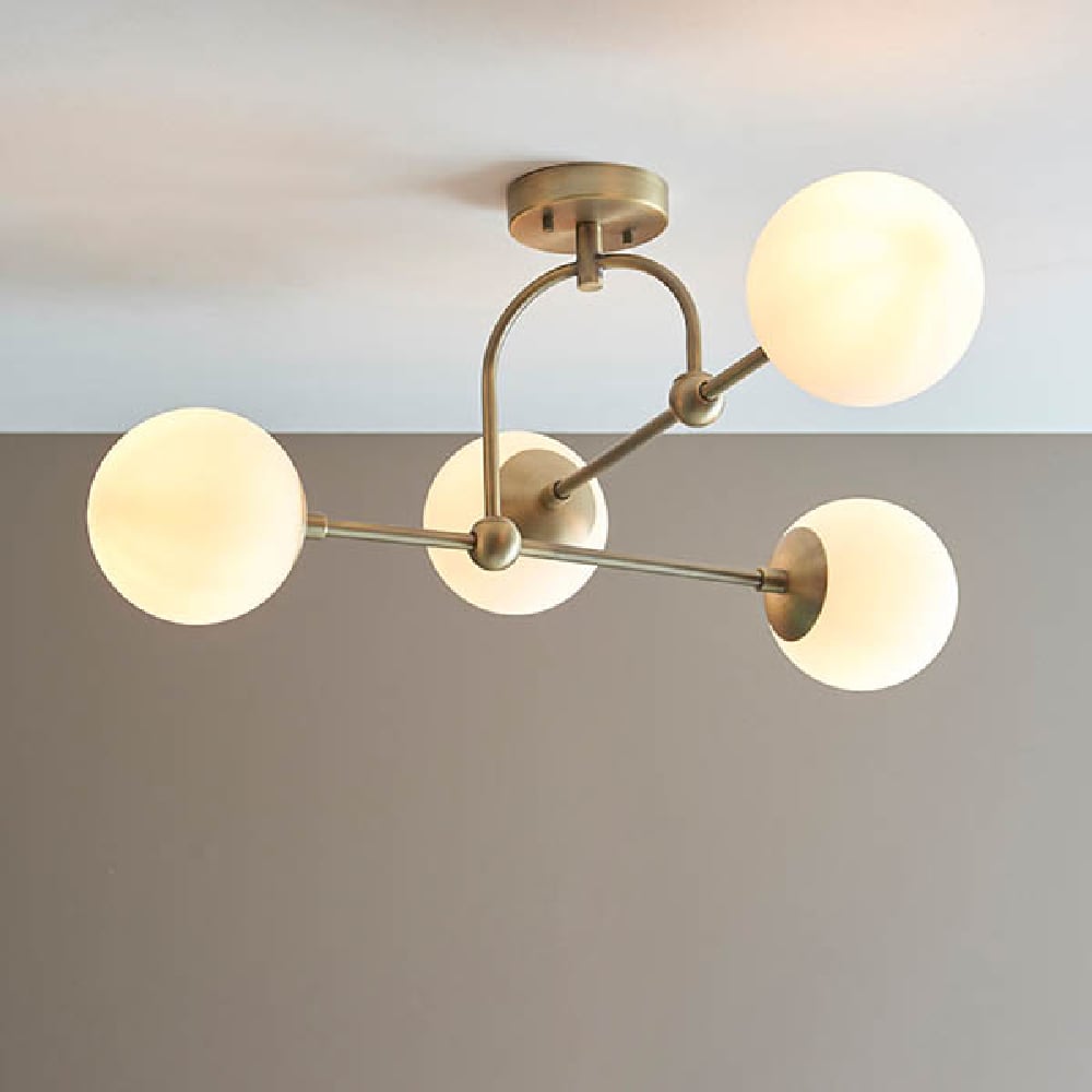 Product photograph of Mayetta 4 Opal Glass Pendant Ceiling Light In Antique Brass from Furniture in Fashion